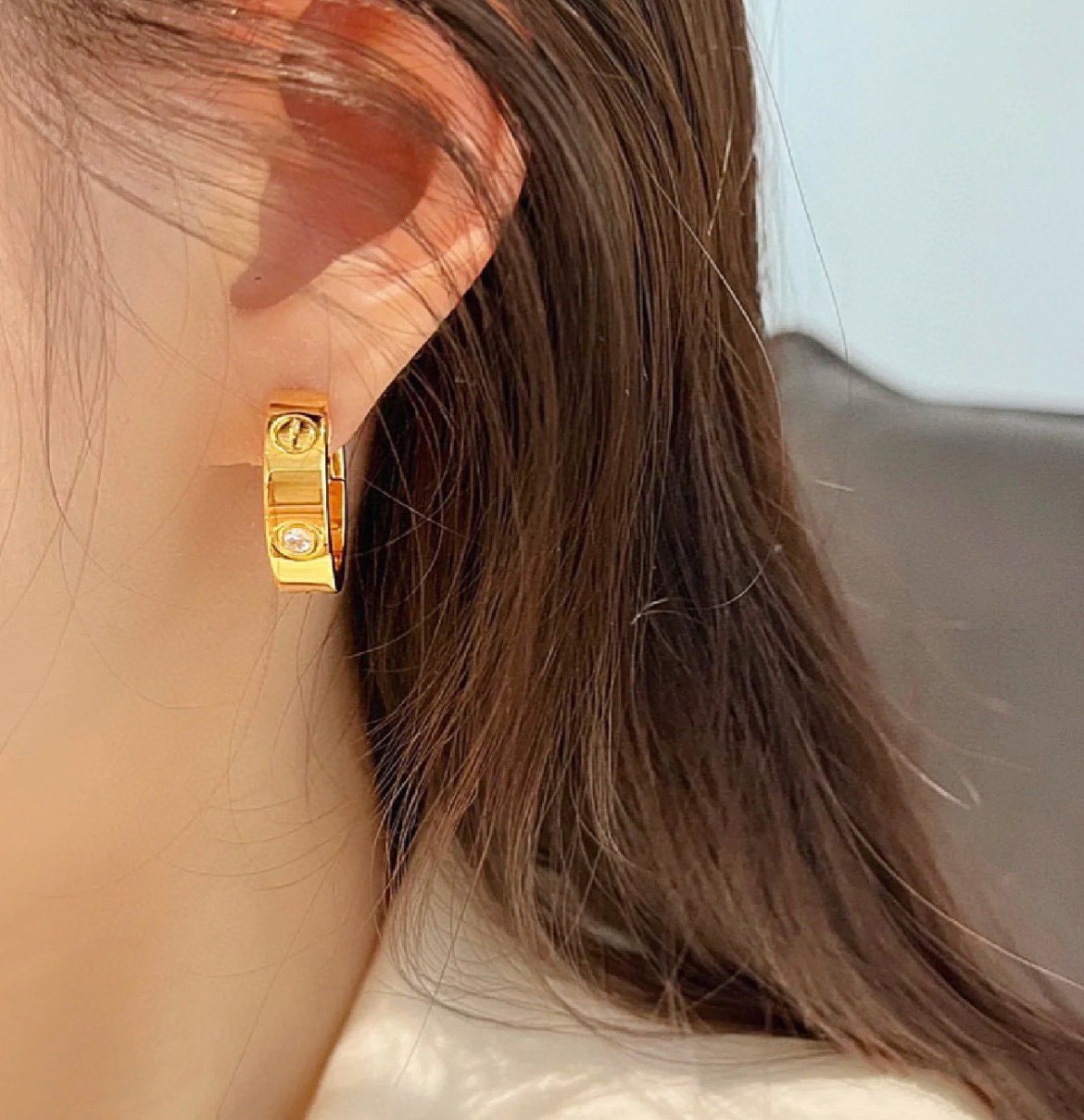 [Clover Jewelry]LOVE 5.5MM 1 DIAMOND EARRINGS