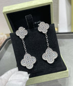 [Clover Jewelry]CLOVER 2 MOTIFS DIAMOND PAVED SILVER EARRINGS