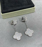 [Clover Jewelry]CLOVER 2 MOTIFS DIAMOND PAVED SILVER EARRINGS