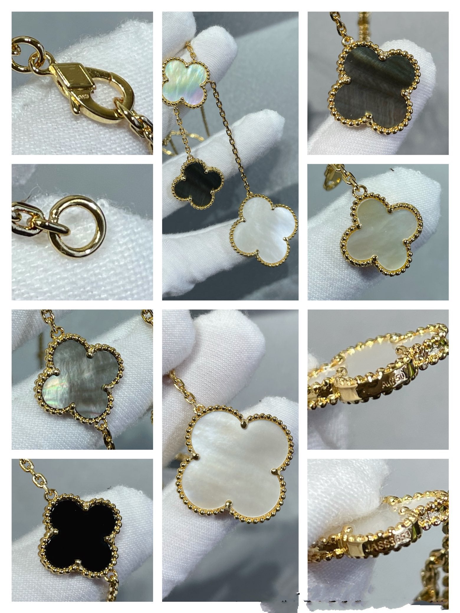 [Clover Jewelry]CLOVER 6 MOTIF MOP ONYX GOLD NECKLACE