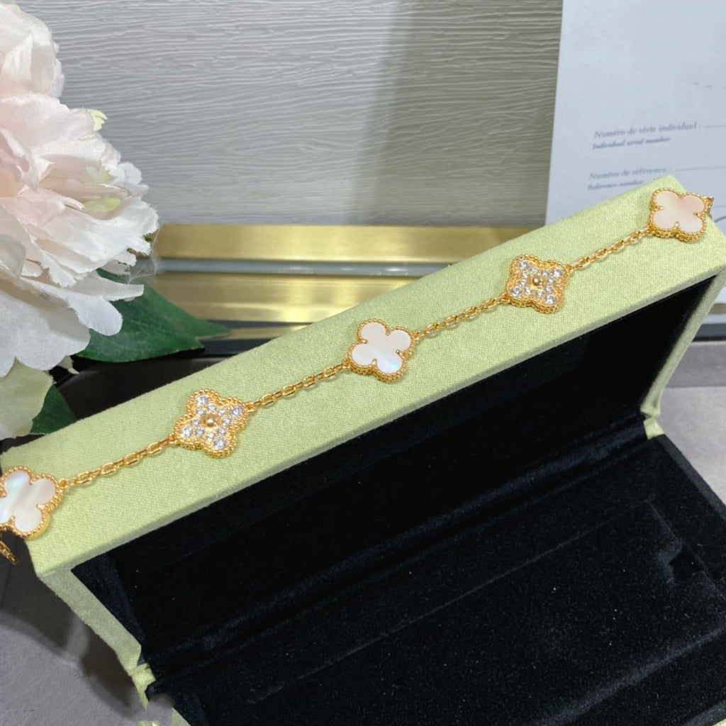 [Clover Jewelry]CLOVER 5 MOTIF DIAMOND PINK MOP PINK GOLD BRACELET
