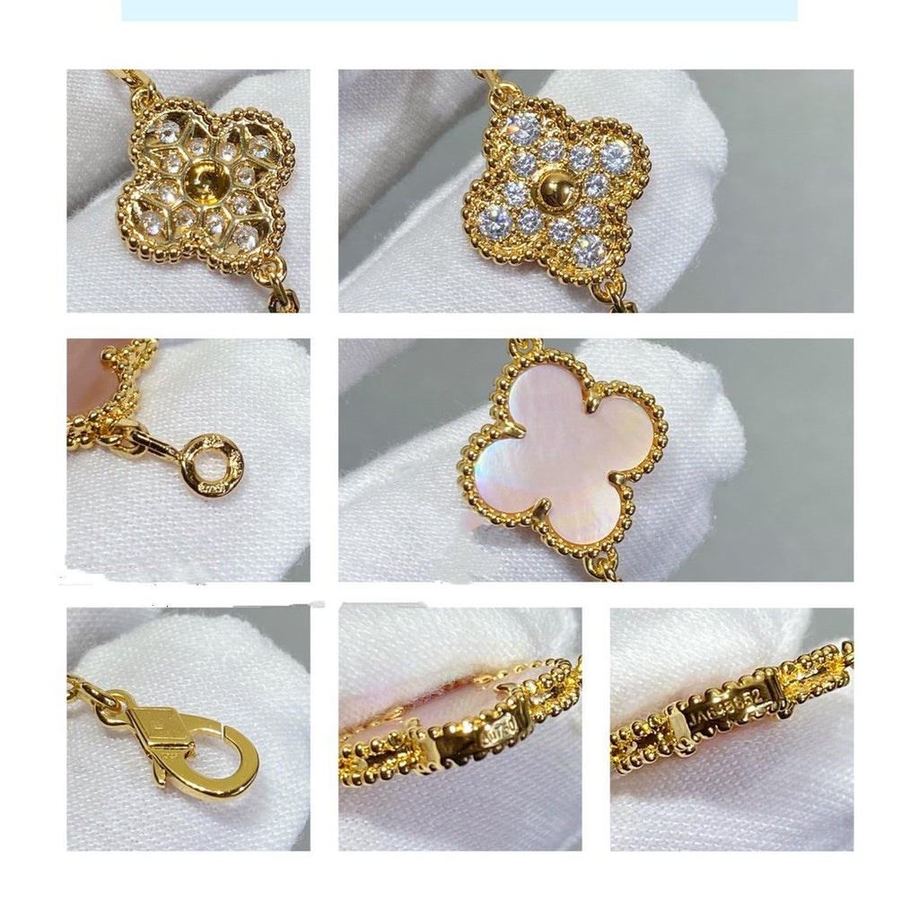 [Clover Jewelry]CLOVER 5 MOTIF DIAMOND PINK MOP PINK GOLD BRACELET