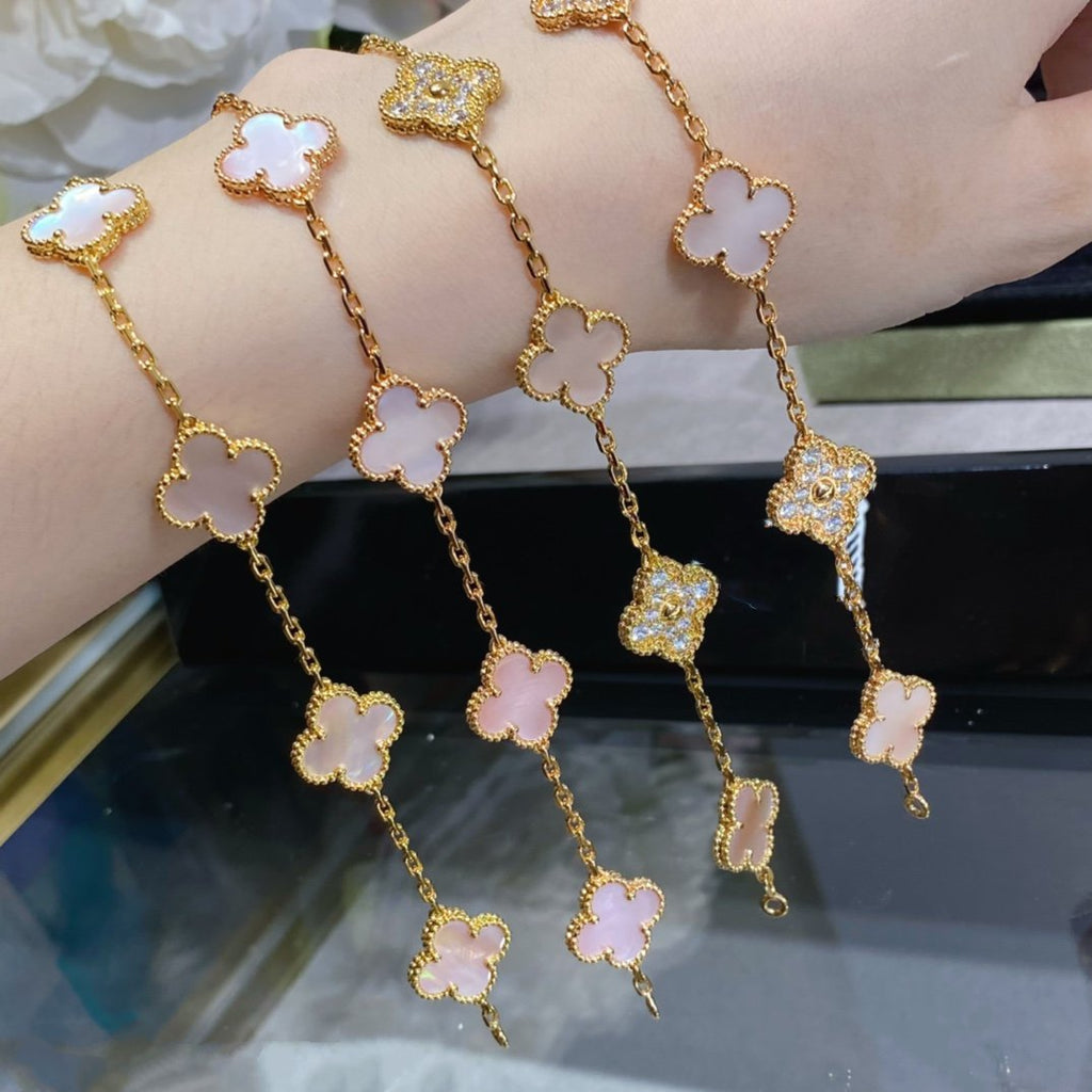 [Clover Jewelry]CLOVER 5 MOTIF DIAMOND PINK MOP PINK GOLD BRACELET