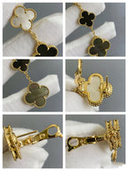 [Clover Jewelry]CLOVER 3 MOTIF MOP ONYX DARK MOP PINK GOLD EARRINGS