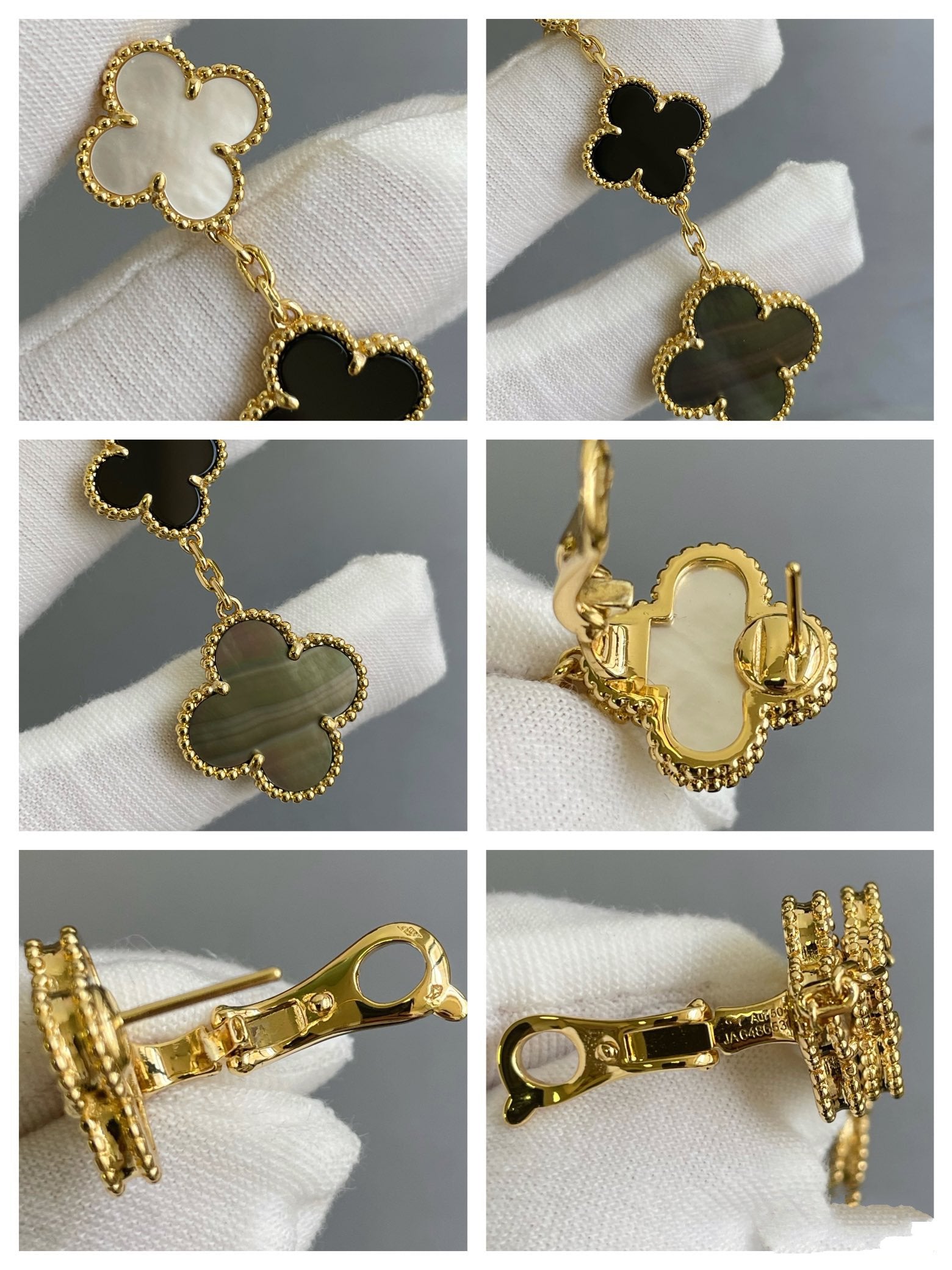 [Clover Jewelry]CLOVER 3 MOTIF MOP ONYX DARK MOP PINK GOLD EARRINGS