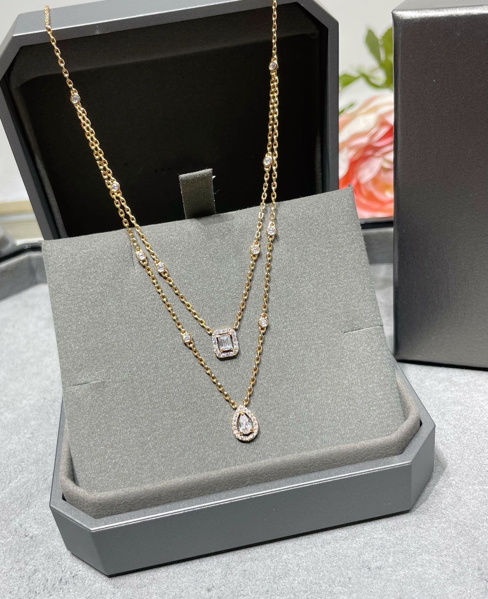 [Clover Jewelry]MY TWIN 2 ROW DIAMOND NECKLACE