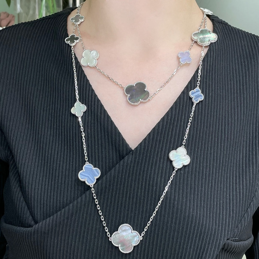 [Clover Jewelry]CLOVER 16 MOTIF CHALCEDONY MOP SILVER NECKLACE