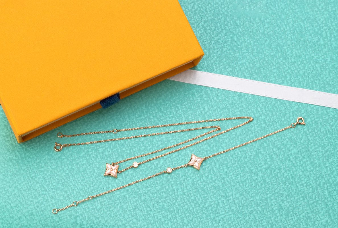 [Clover Jewelry]STAR PINK MOP 1 DIAMOND PINK GOLD NECKLACE