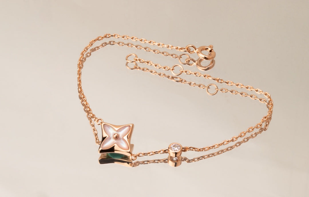 [Clover Jewelry]STAR PINK MOP 1 DIAMOND PINK GOLD NECKLACE