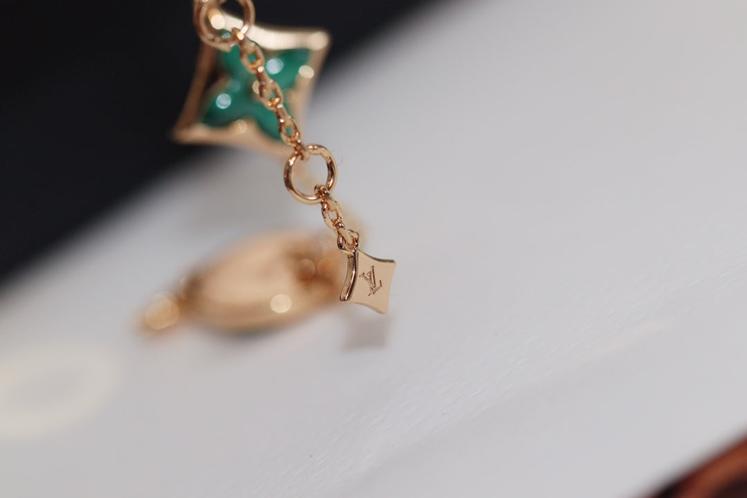 [Clover Jewelry]STAR AND SUN 4 MOTIF PINK GOLD MALACHITE BRACELET