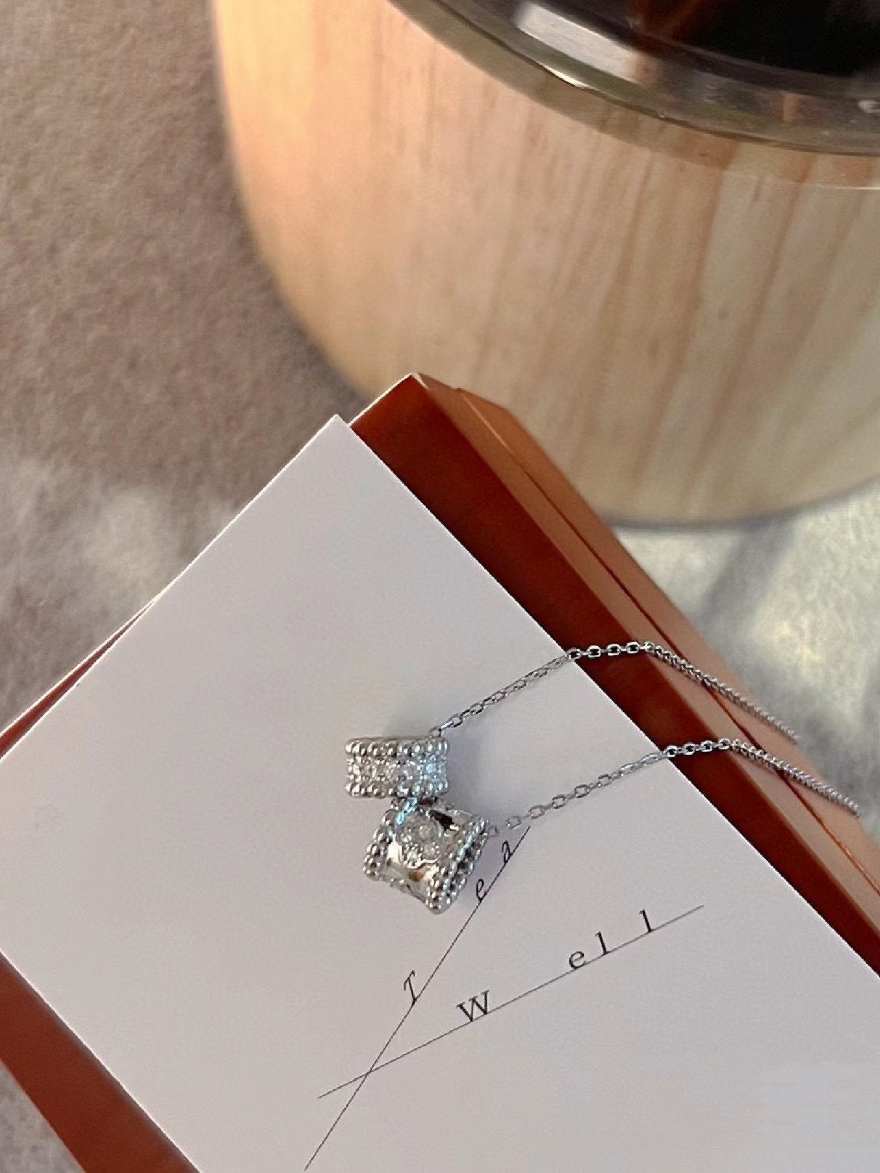 [Clover Jewelry]PERLEE DOUBLE PENDANT SILVER DIAMOND NECKLACE