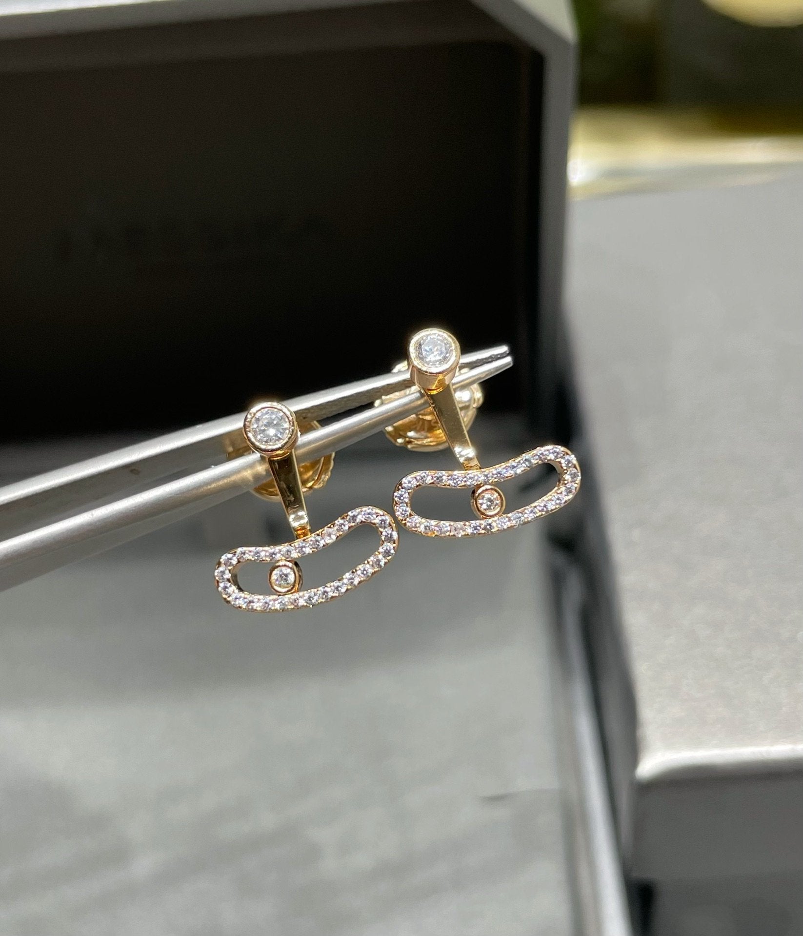 [Clover Jewelry]MOVE UNO PINK GOLD DIAMOND EARRINGS