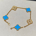 [Clover Jewelry]CLOVER 5 MOTIF BLUE CHALCEDONY DIAMOND GOLD BRACELET