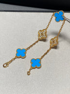 [Clover Jewelry]CLOVER 5 MOTIF BLUE CHALCEDONY DIAMOND GOLD BRACELET