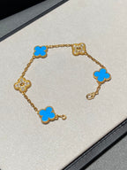 [Clover Jewelry]CLOVER 5 MOTIF BLUE CHALCEDONY DIAMOND GOLD BRACELET