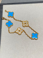 [Clover Jewelry]CLOVER 5 MOTIF BLUE CHALCEDONY DIAMOND GOLD BRACELET