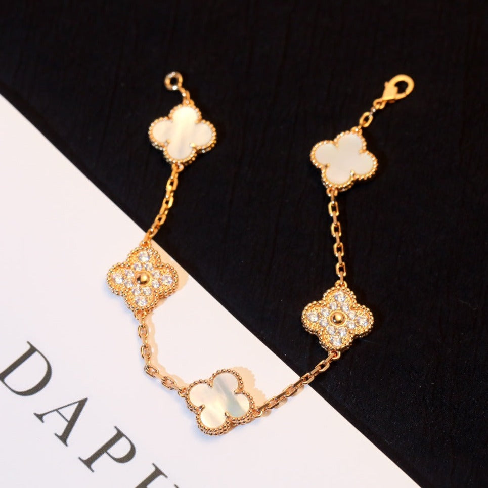 [Clover Jewelry]CLOVER BRACELET 5 MOTIF WHITE MOP DIAMOND