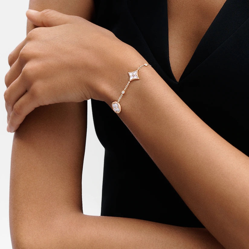 [Clover Jewelry]STAR AND SUN 4 MOTIF WHITE MOP PINK GOLD BRACELET