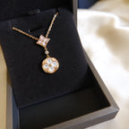 [Clover Jewelry]STAR AND SUN WHITE MOP 2 MOTIF PINK GOLD NECKLACE
