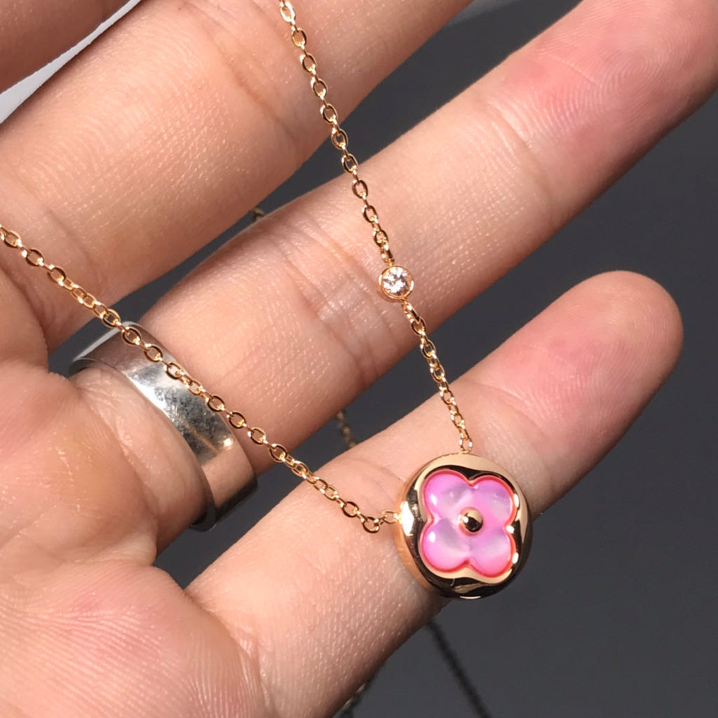 [Clover Jewelry]COLOR BLOSSOM ROSA MOP SONNE GOLD HALSKETTE