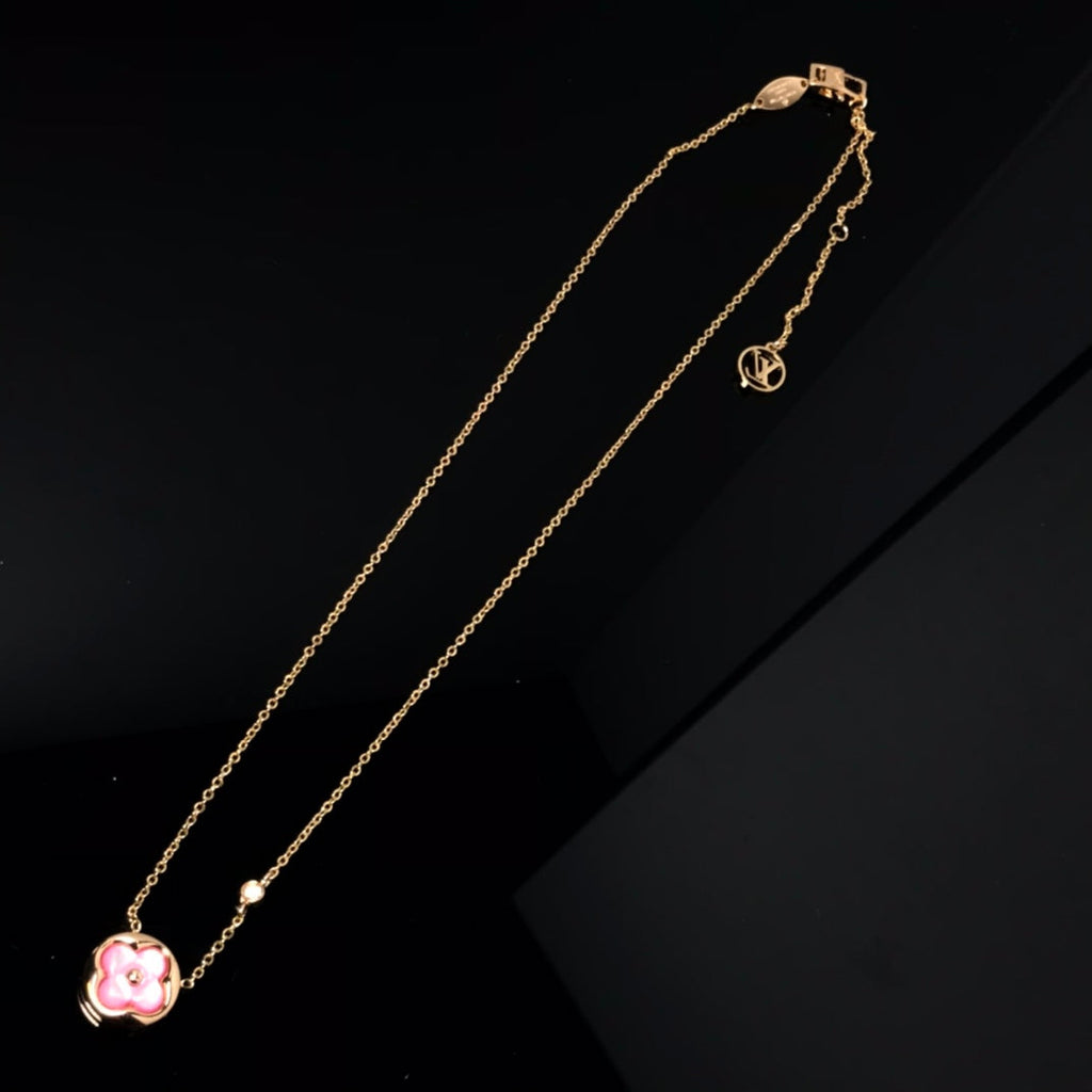 [Clover Jewelry]COLOR BLOSSOM ROSA MOP SONNE GOLD HALSKETTE