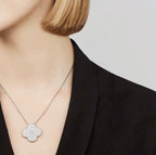 [Clover Jewelry]CLOVER 25MM LARGE PENDANT DIAMOND PAVED SILVER NECKLACE