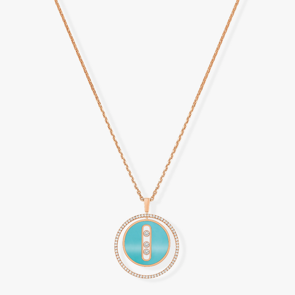 [Clover Jewelry]LUCKY MOVE 3 DIAMONDS TURQUOISE PINK GOLD DIAMOND NECKLACE