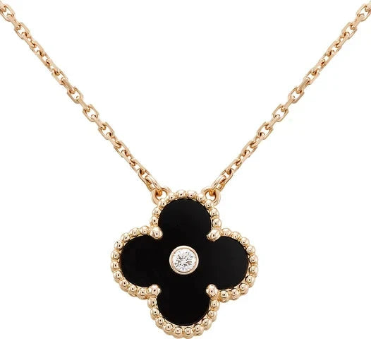 [Clover Jewelry]CLOVER 15MM DIAMOND ONYX HALSKETTE