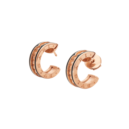 [Clover Jewelry]ZERO 1 ROCK PINK GOLD EARRINGS WITH STUDDED SPIRAL AND BLACK CERAMIC