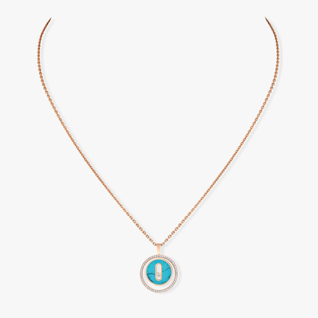 [Clover Jewelry]LUCKY MOVE 1 DIAMOND TURQUOISE PINK GOLD DIAMOND NECKLACE