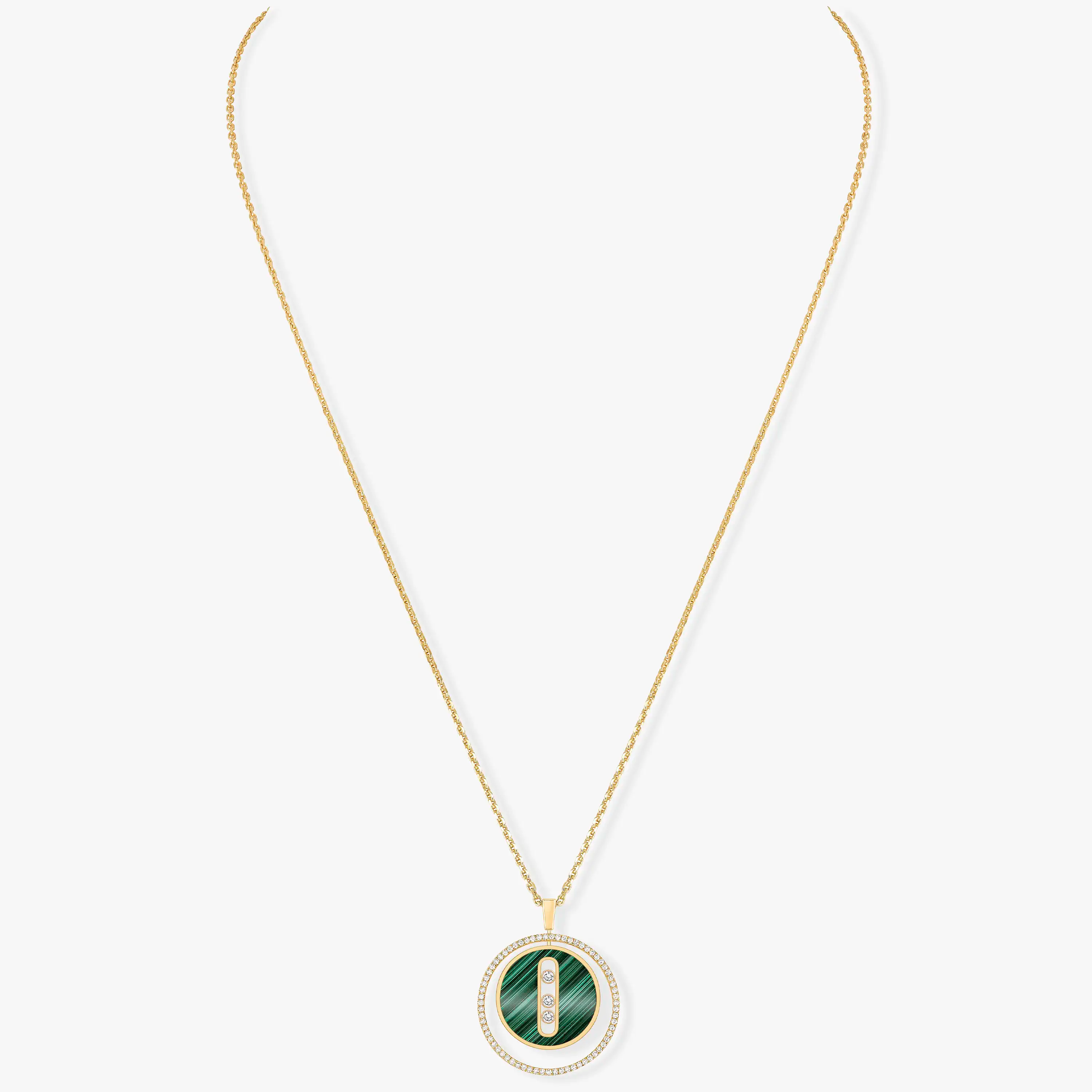 [Clover Jewelry]LUCKY MOVE 3 DIAMOND MALACHITE GOLD DIAMOND NECKLACE
