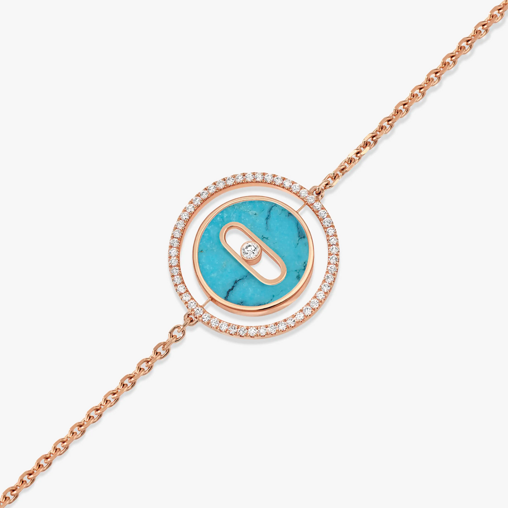 [Clover Jewelry]LUCKY MOVE TURQUOISE PINK GOLD DIAMOND BRACELET