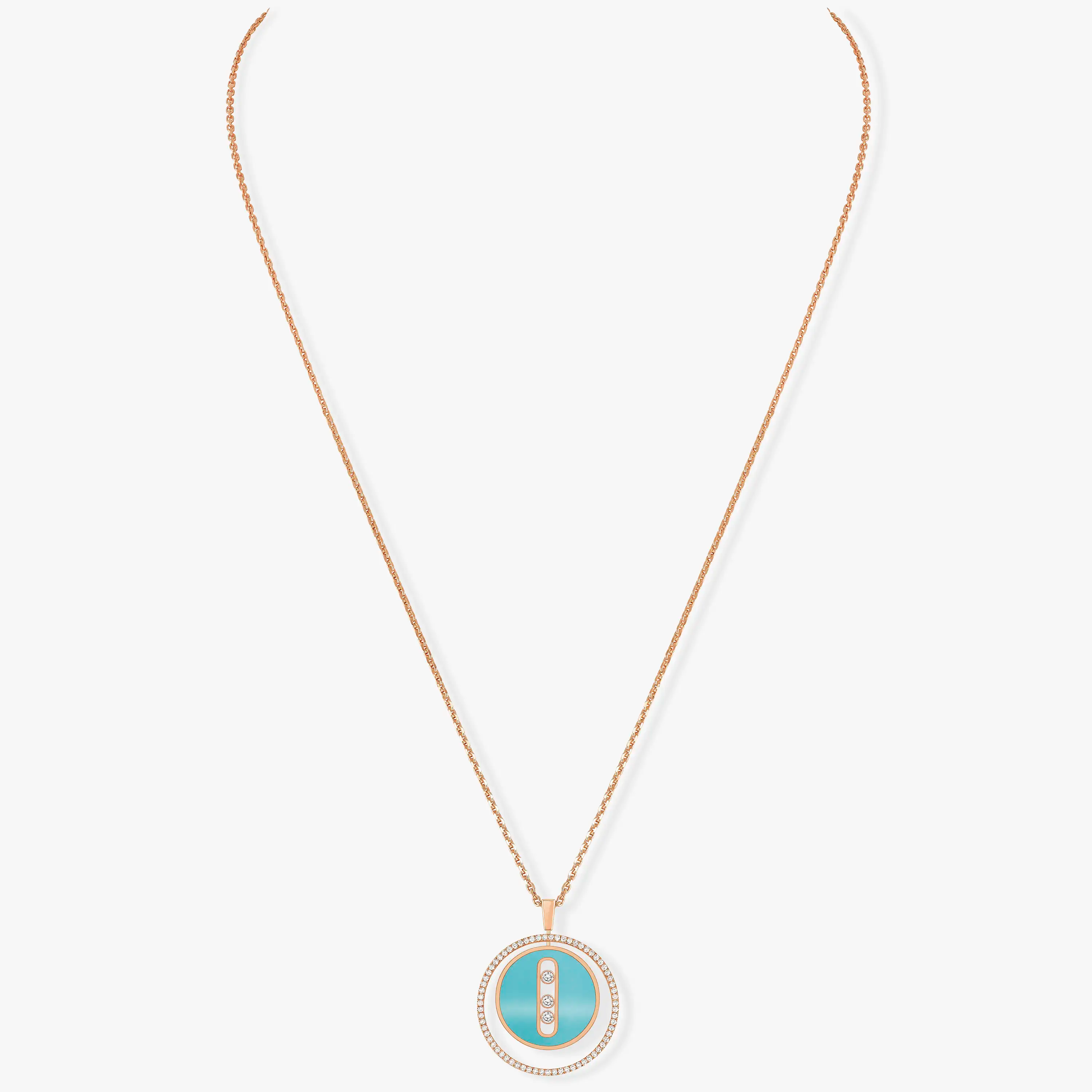 [Clover Jewelry]LUCKY MOVE 3 DIAMONDS TURQUOISE PINK GOLD DIAMOND NECKLACE