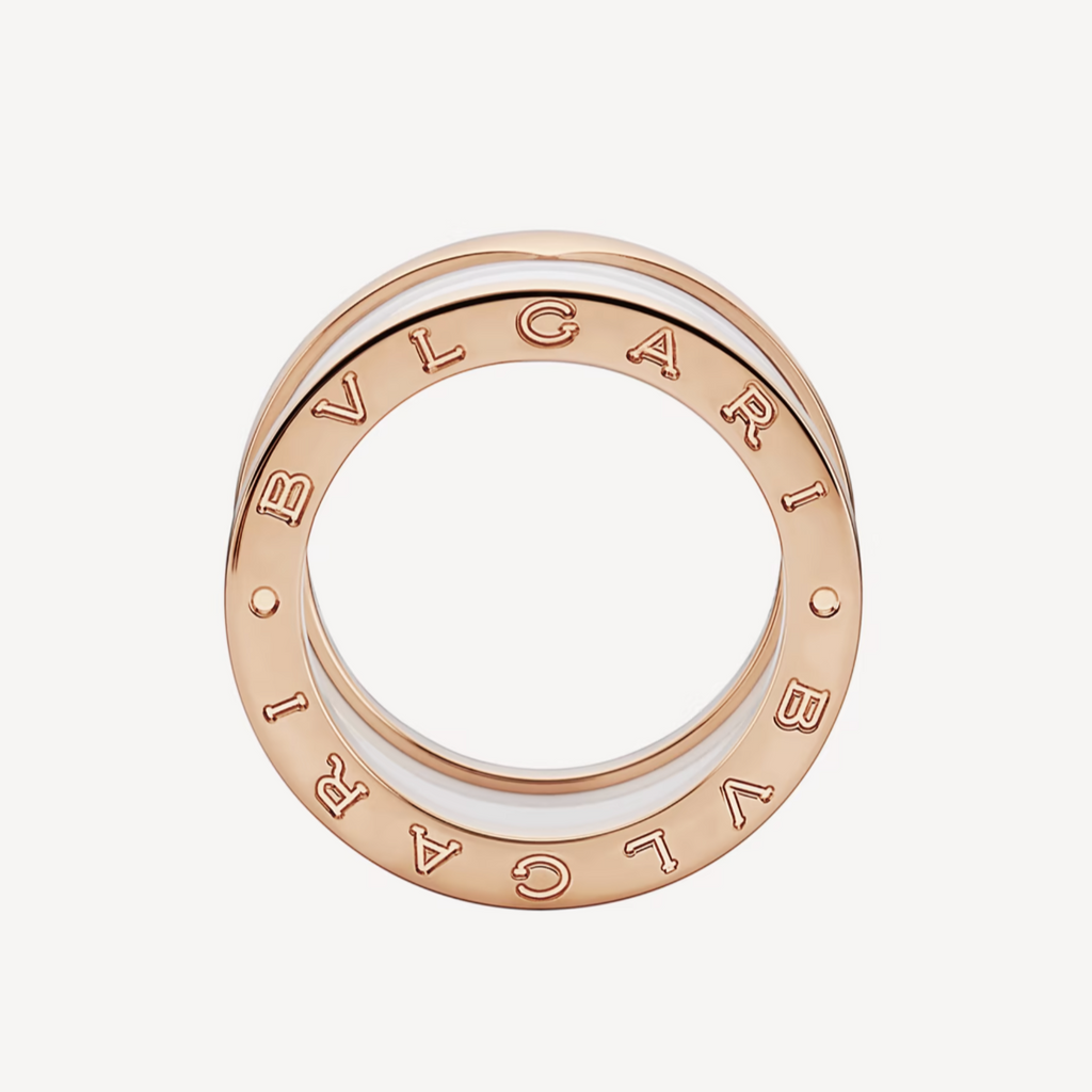 [Clover Jewelry]ZERO 1 VIERBAND-LOOPS UND WEISSER KERAMIK SPIRALRING AUS ROSÉGOLD