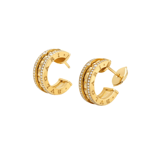 [Clover Jewelry]ZERO 1 ROCK GOLD EARRINGS WITH STUDDED SPIRAL AND PAVED DIAMONDS