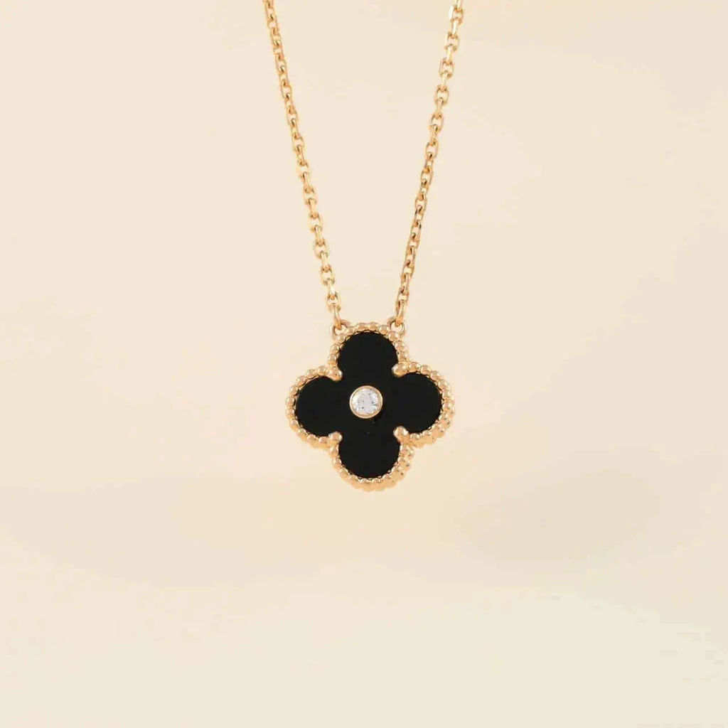 [Clover Jewelry]CLOVER 15MM DIAMOND ONYX HALSKETTE