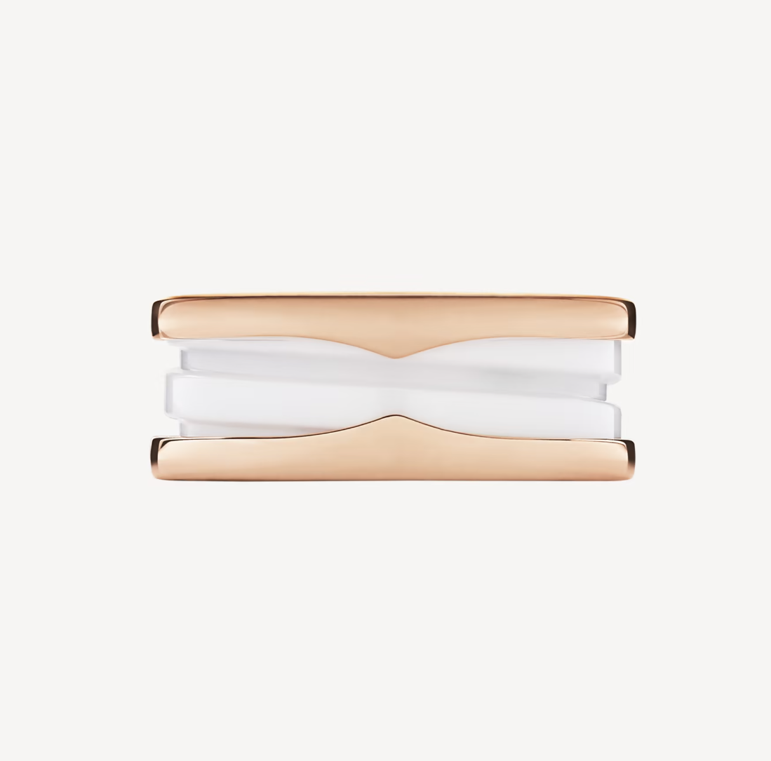 [Clover Jewelry]ZERO 1 TWO-BAND LOOPS AND WHITE CERAMIC SPIRAL PINK GOLD RING
