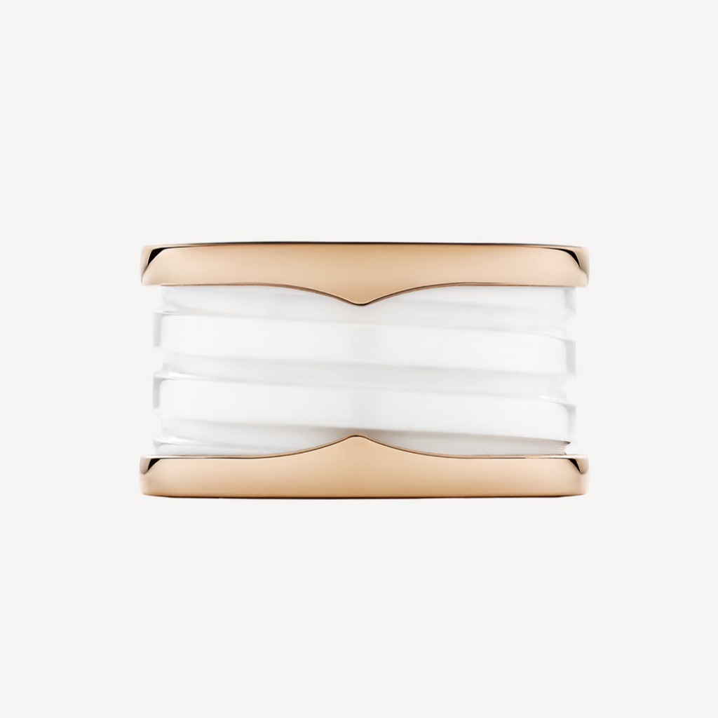 [Clover Jewelry]ZERO 1 VIERBAND-LOOPS UND WEISSER KERAMIK SPIRALRING AUS ROSÉGOLD
