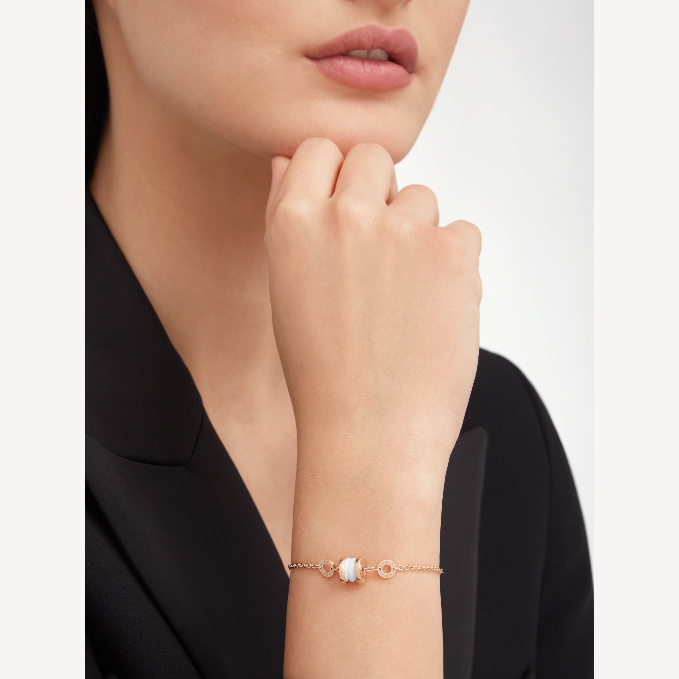 [Clover Jewelry]ZERO 1 SOFT PINK GOLD AND WHITE CERAMIC BRACELET