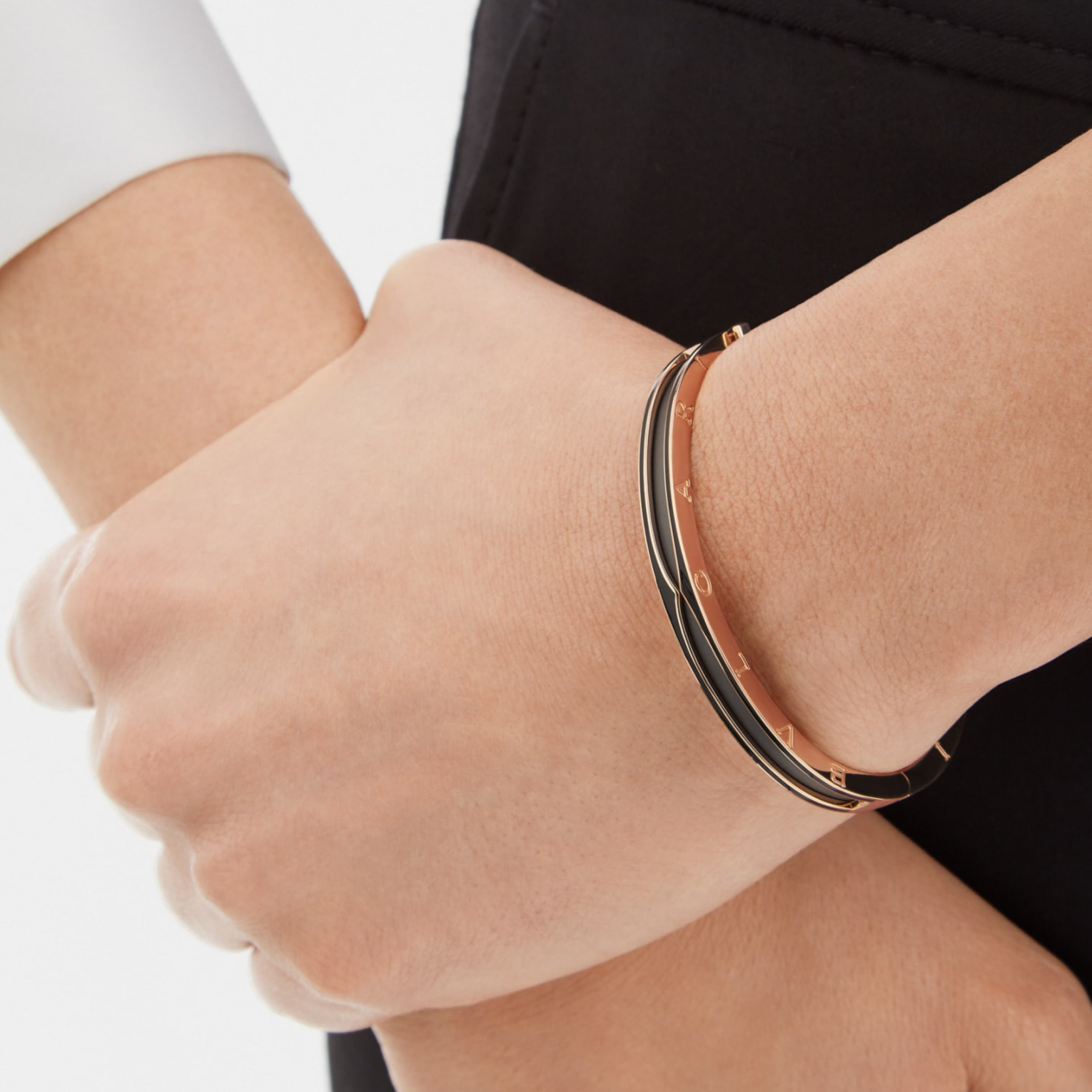 [Clover Jewelry]ZERO 1 PINK GOLD WITH MATTE BLACK CERAMIC BRACELET