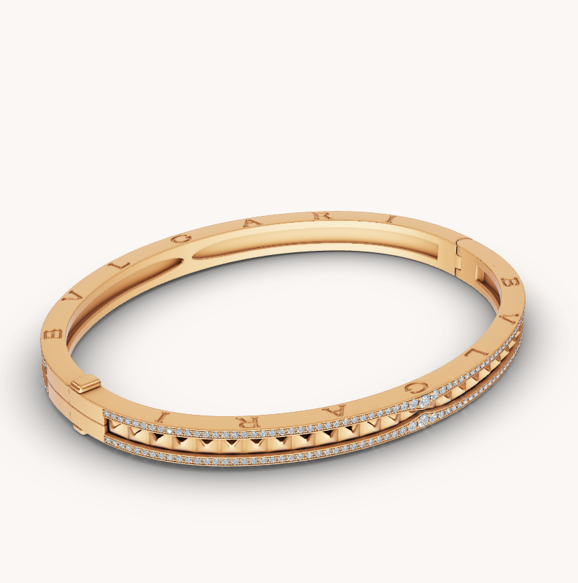 [Clover Jewelry]ZERO 1 SPIRAL AND PAVED DIAMOND GOLD BRACELET