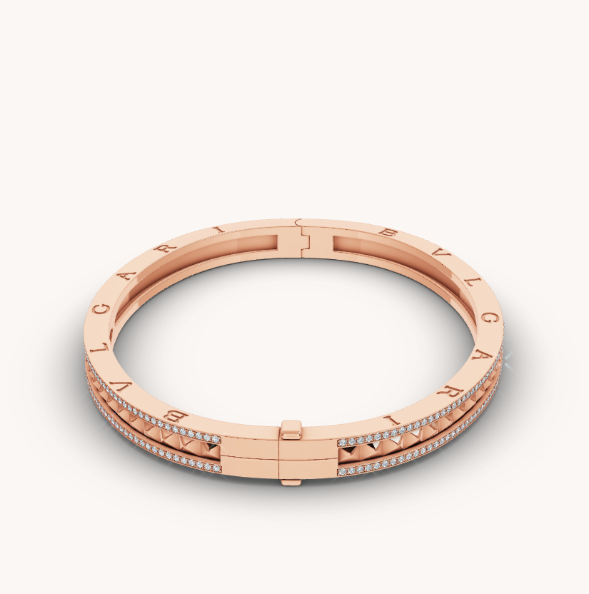 [Clover Jewelry]ZERO 1 SPIRAL AND PAVED DIAMOND PINK GOLD BRACELET