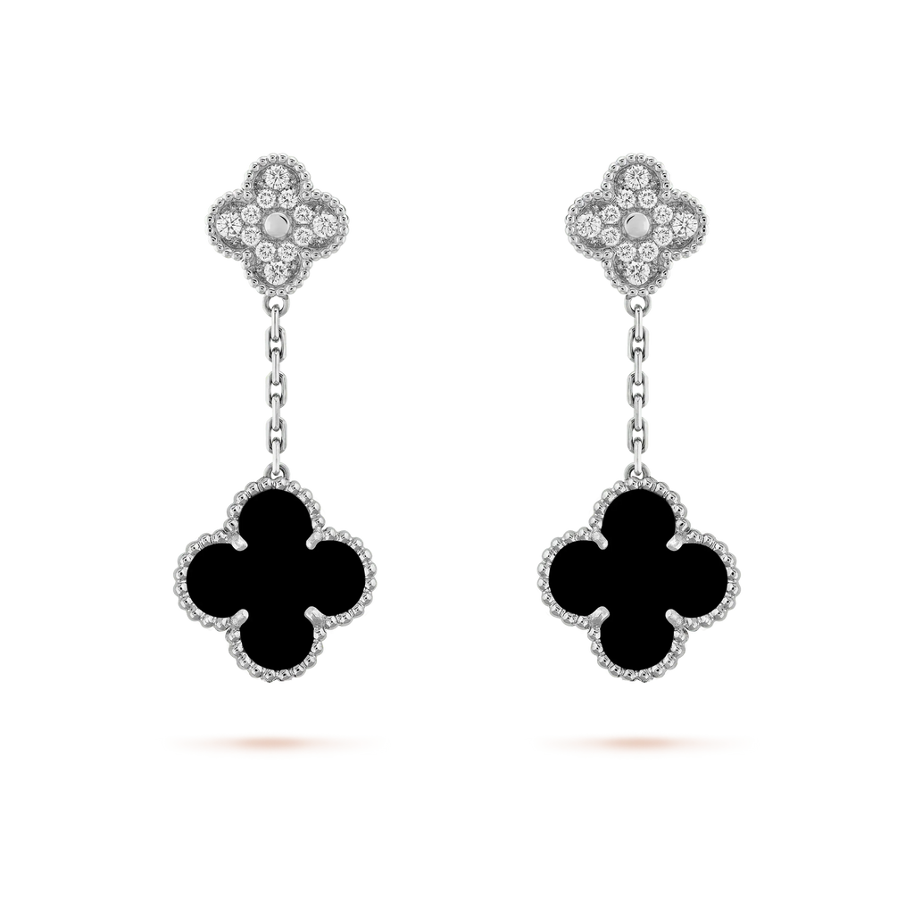 [Clover Jewelry]CLOVER 2 MOTIFS  DIAMOND ONYX EARRINGS SILVER