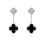 [Clover Jewelry]CLOVER 2 MOTIFS  DIAMOND ONYX EARRINGS SILVER