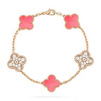 [Clover Jewelry]CLOVER 5 MOTIF DIAMOND PINK MOP PINK GOLD BRACELET