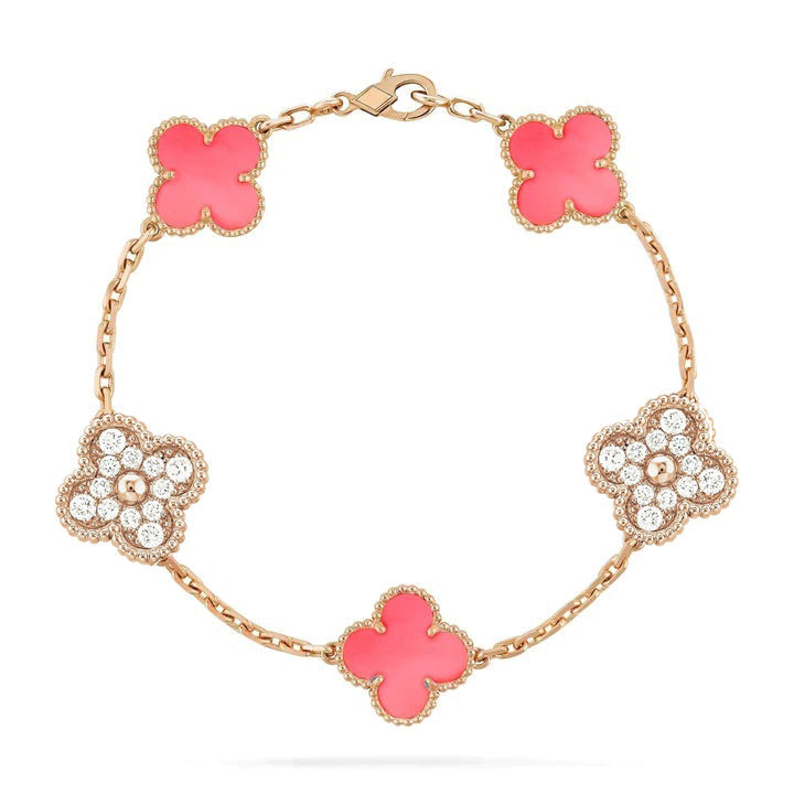 [Clover Jewelry]CLOVER 5 MOTIF DIAMOND PINK MOP PINK GOLD BRACELET