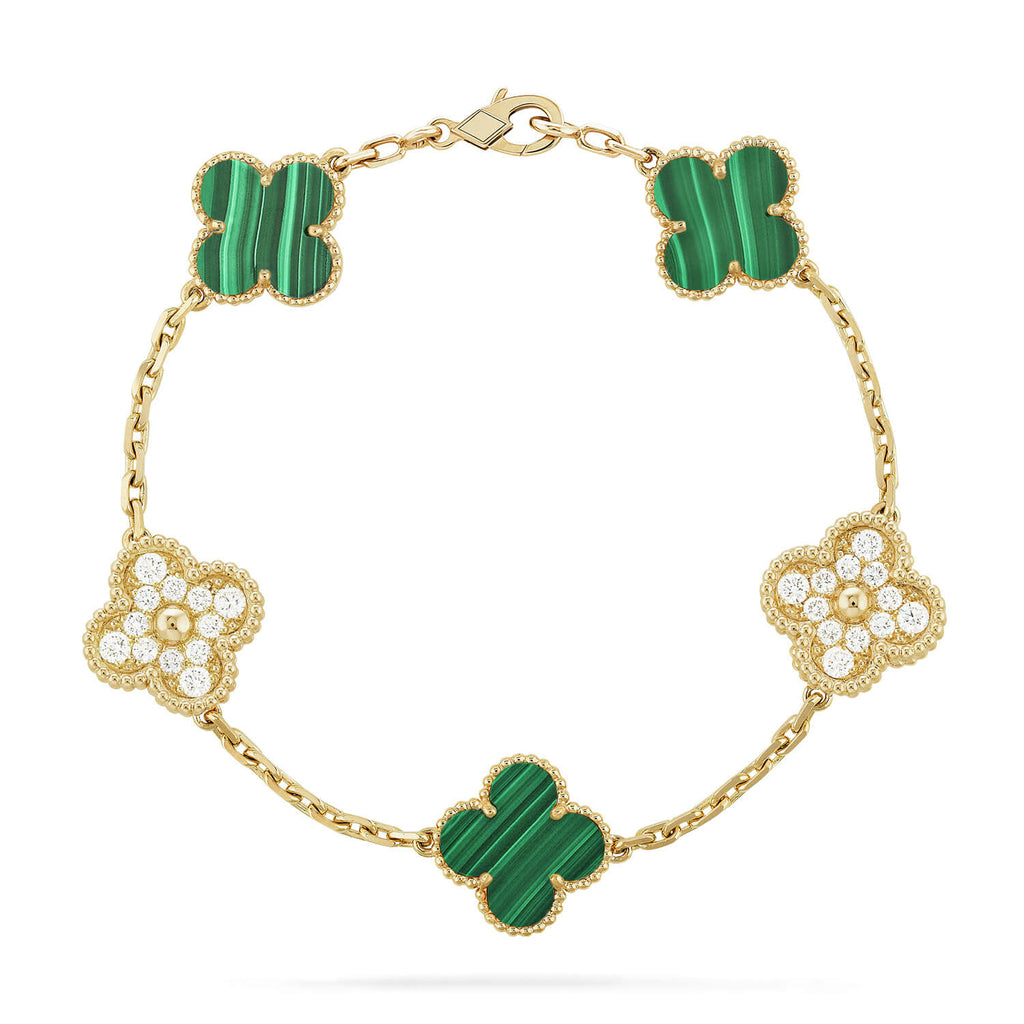 [Clover Jewelry]CLOVER  5 MOTIF MALACHITE DIAMOND BRACELET