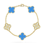 [Clover Jewelry]CLOVER 5 MOTIF BLUE CHALCEDONY DIAMOND GOLD BRACELET