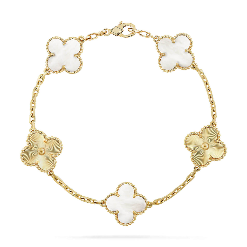 [Clover Schmuck]CLOVER ARMBAND 5 WEISSE MOP LASER MOTIVE