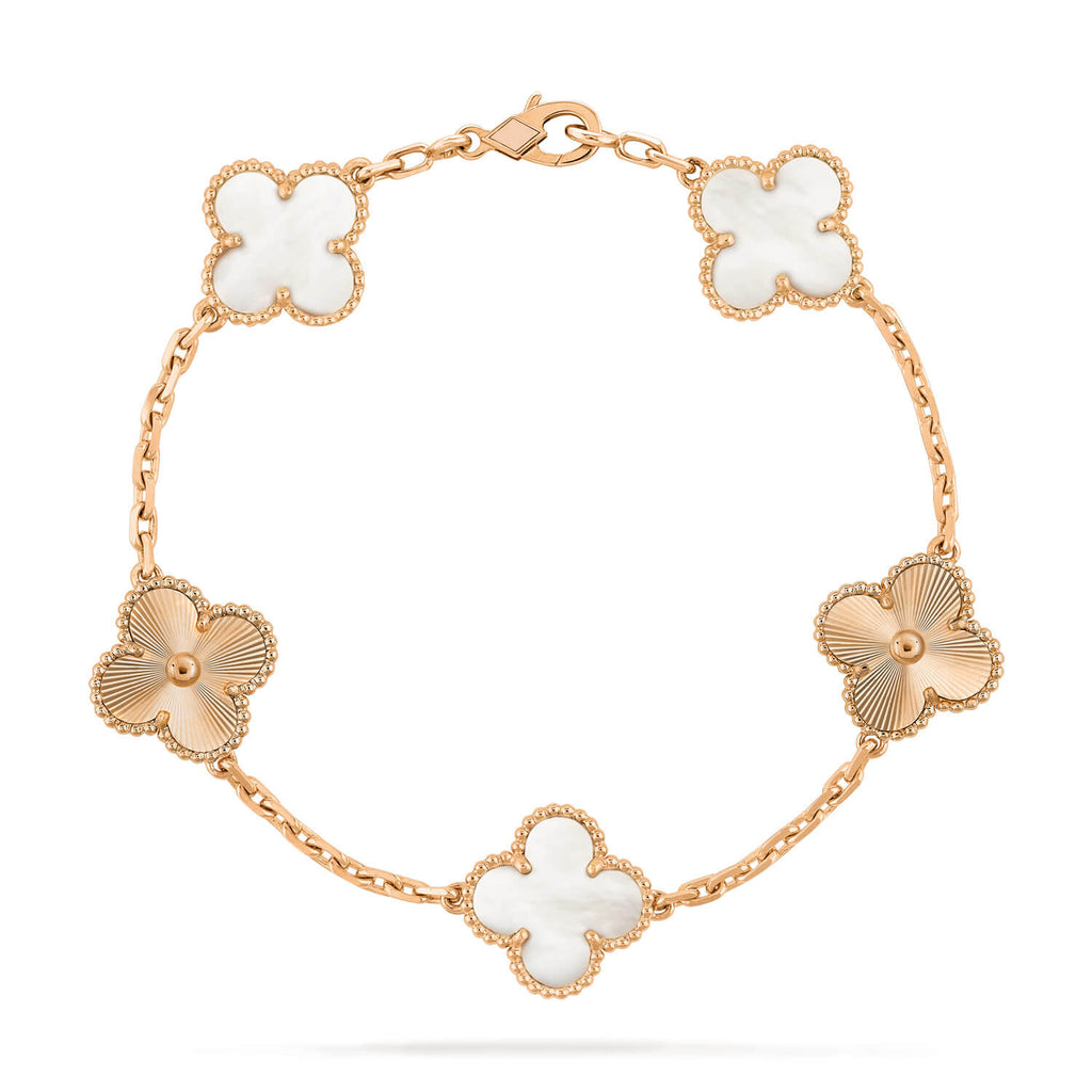 [Clover Schmuck]CLOVER ARMBAND 5 WEISSE MOP LASER MOTIVE